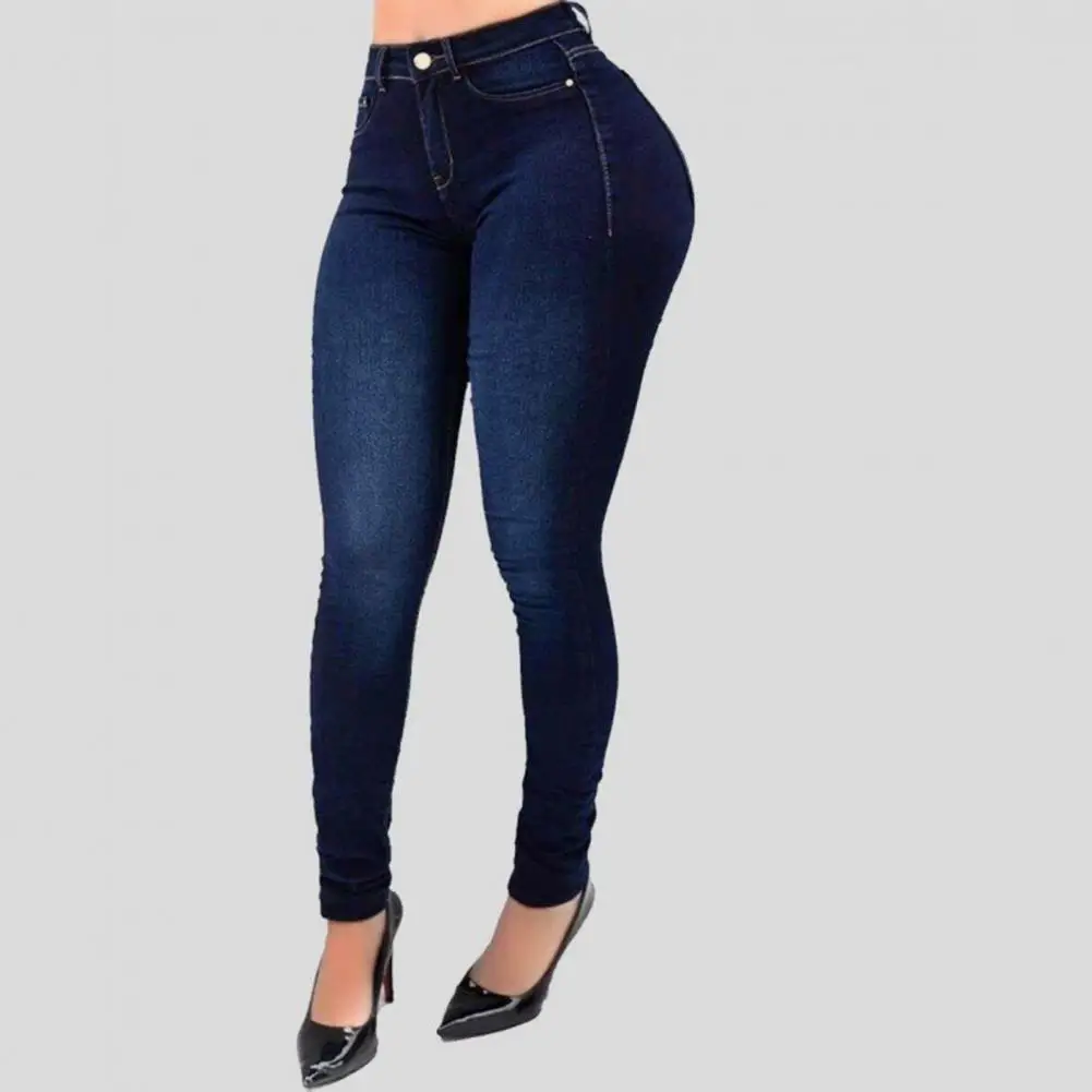 Jeans elásticos e skinny para mulheres, calças emagrecedoras para senhora, comprimento do tornozelo, cintura alta, cor gradiente, elevação de bumbum