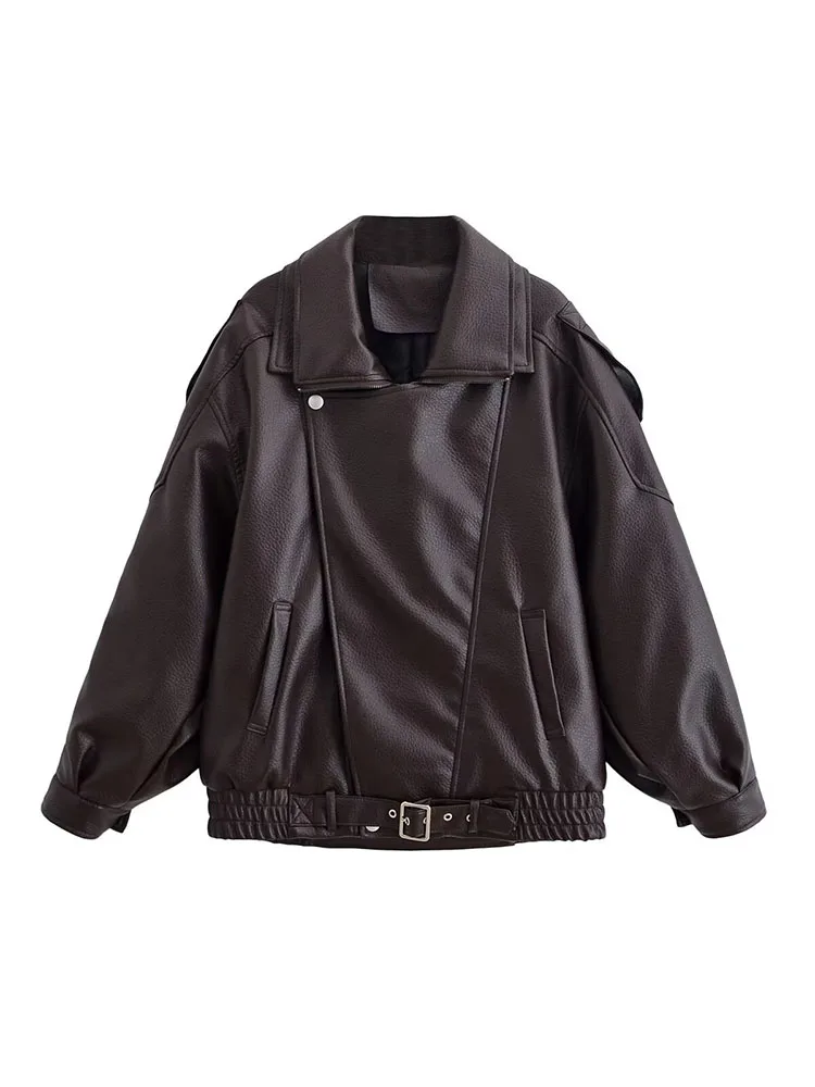 HH femme mode hiver revers manches longues fermeture éclair poche décoration matelassé en cuir veste femme Style de rue loisirs pardessus