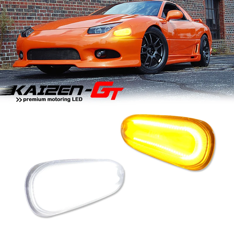 

Clear Lens Switchback LED Car Front Bumper Amber Turn Signal Lights & White DRL / Driving Lights For 1994-1998 Mitsubishi 3000GT