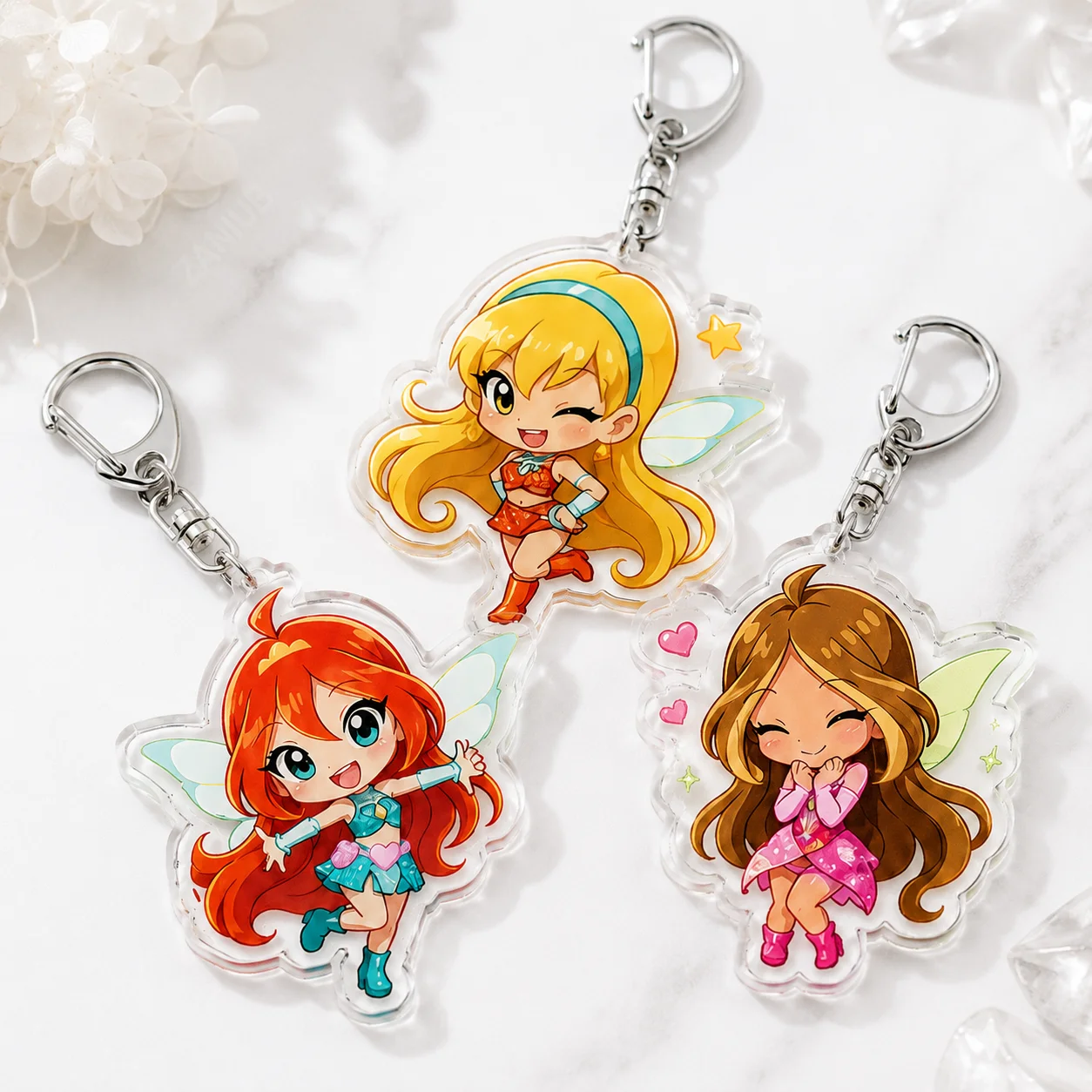 Lovery Girls Keychains for Accessories Bag Charm Stella Musa Tecna Keyrings Jewelry Fairy Magical Girls Magic Fairies Fans Gifts