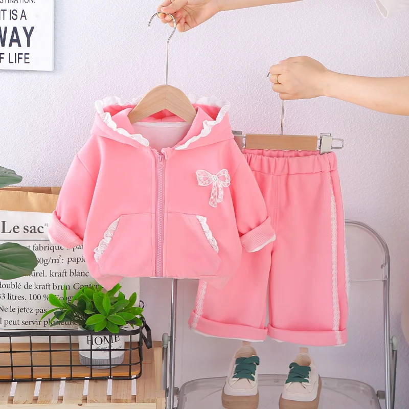 

New Spring Autumn Fashion Baby Girls Clothes Suit Children Sports Hooded Jacket Pants 2Pcs/Sets Kids Clothing Infant Tracksuits