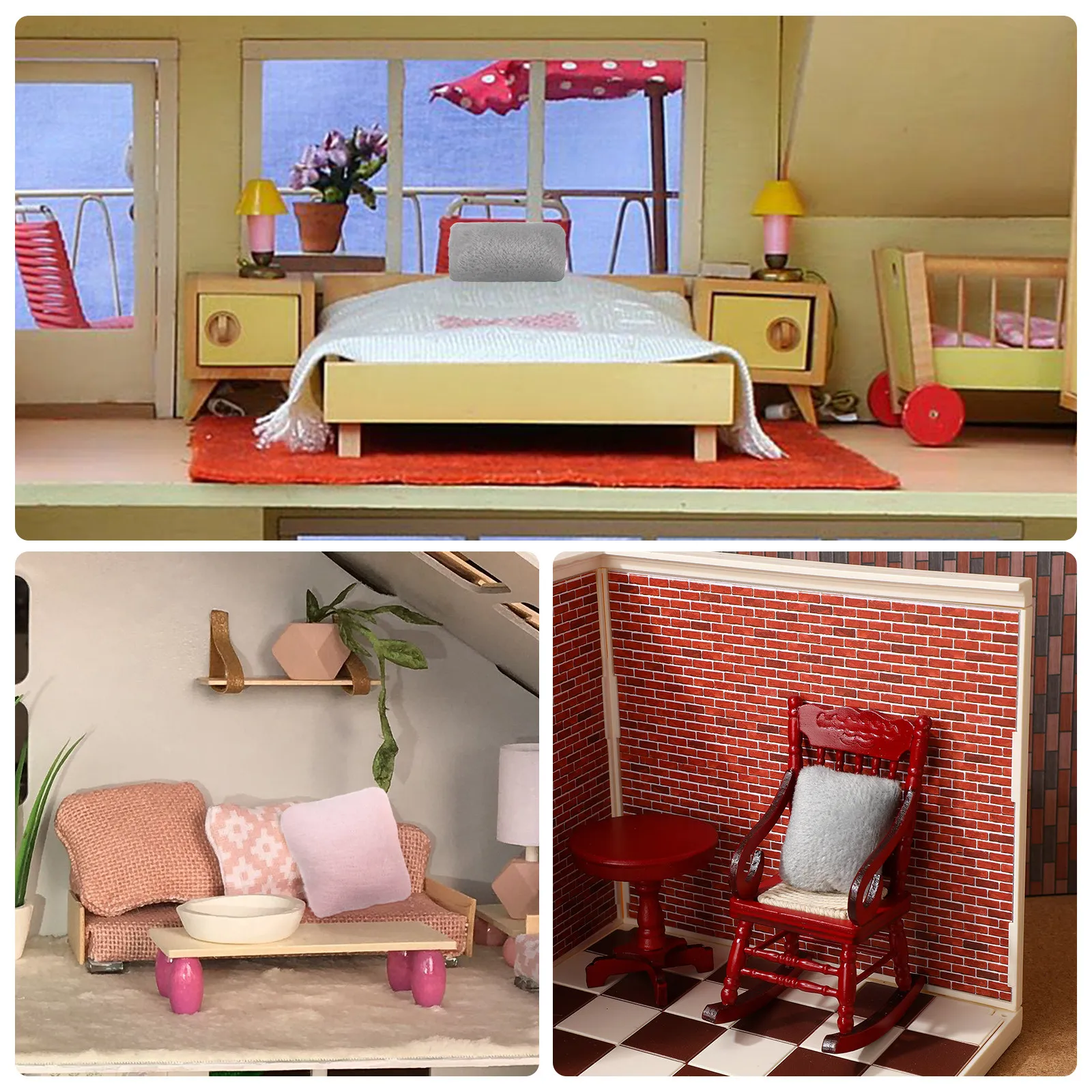 

9Pcs Miniature Dollhouse Throw Pillows Soft Decorative Home Accessories Cute Mini Pillows for Dollhouse Furniture Room Decor