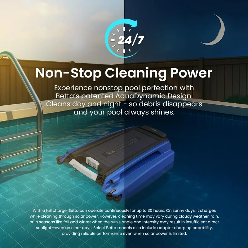 Betta SE Solar Powered Automatic Robotic Pool Surface Skimmer Cleaner with 24/7 Continuous Cleaning Battery Power