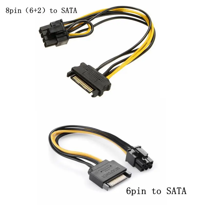 

15pin SATA Power to 6pin 8pin 6 + 2 PCI-e PCI Express адаптер кабель для видеокарты 15-pin SATA Power Female, 6-pin PCIe Power Male