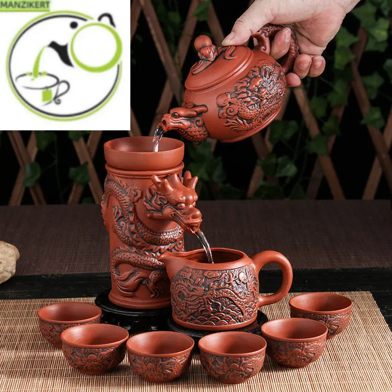 

Authentic Yixing Dragon Teapot Sets 9pcs Boutique Purple Clay Tea Set Handmade Zisha Tea Pot and Cup Set Customized Teaware Gift