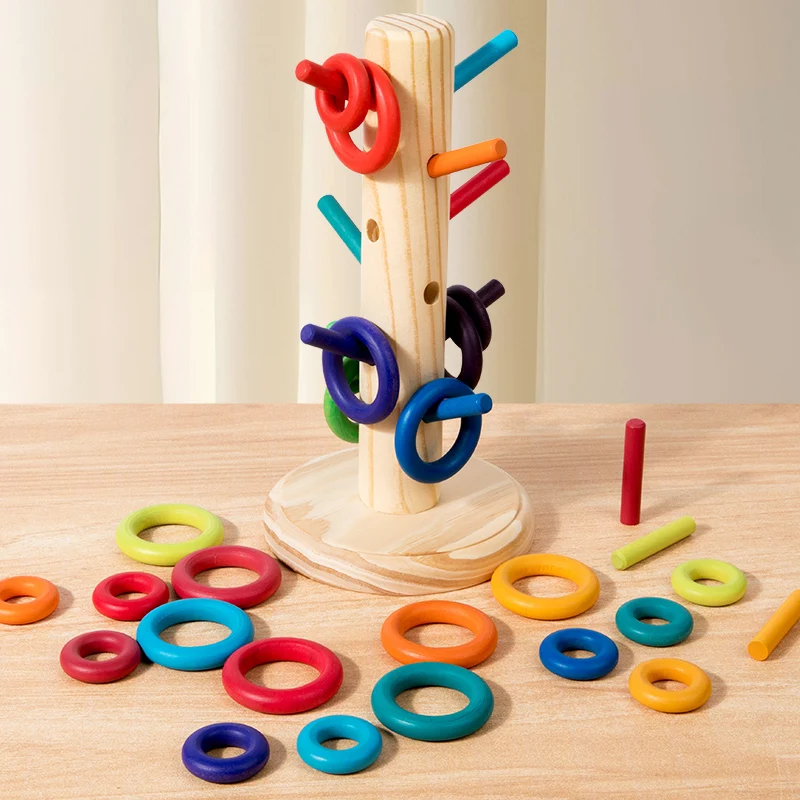 Giocattolo educativo per neonati e bambini Ordinamento colorato Albero arcobaleno Giocattolo in legno con riconoscimento della forma a forma di macaron per la decorazione domestica
