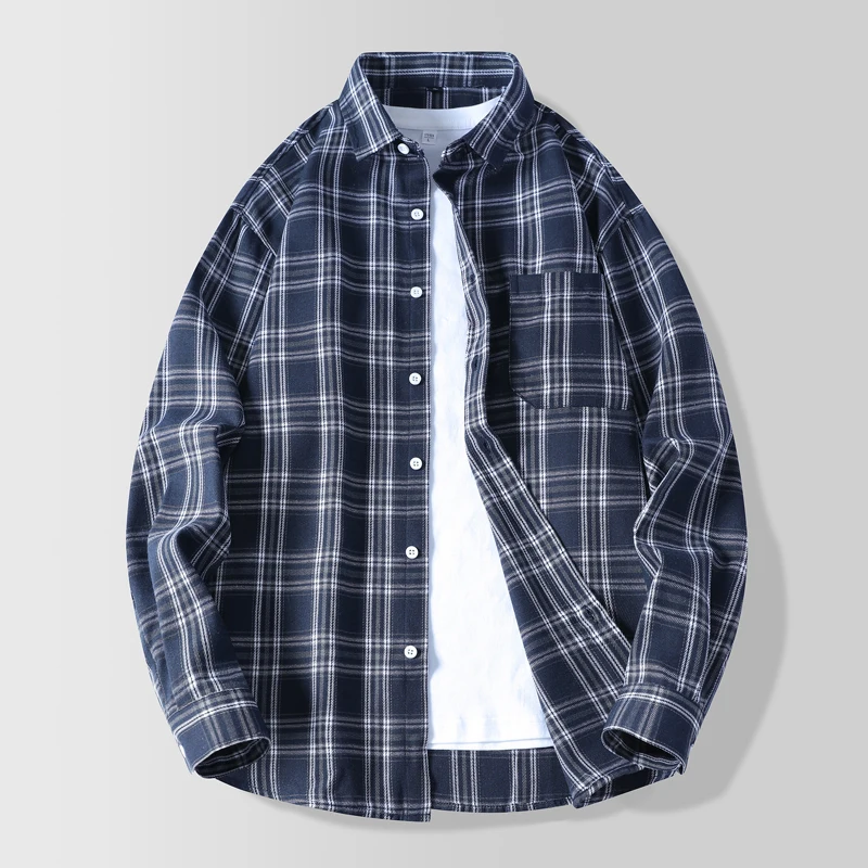 High-quality Spring Checkered Fashionable Shirt for Men in 2026. Stylish Korean-style Long-sleeved Shirt for Guys.