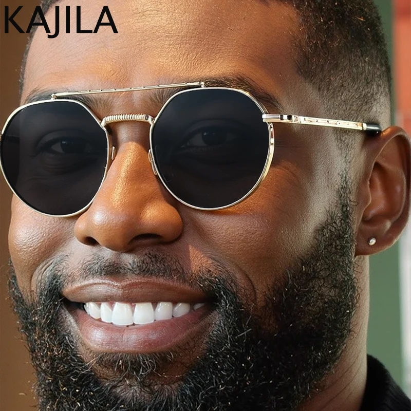 

Retro Small Frame Round Steampunk Sunglasses Men 2025 Luxury Brand Vintage Metal Double Beam Sun Glasses For Male Punk Shades