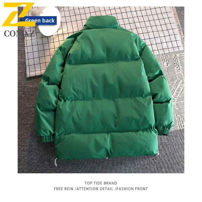 COMXZ Men Autumn Winter Ins Hong Kong Style Trendy Brand Cotton-Padded Down Jacket Loose Fit Plus Size Bread Stand Collar  Coat