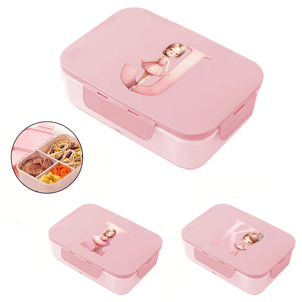 Portable Lunch Box Food Storage Container Durable Dustproof Leak Proof Ballerina Girl Initial Name 26 Letters Pattern