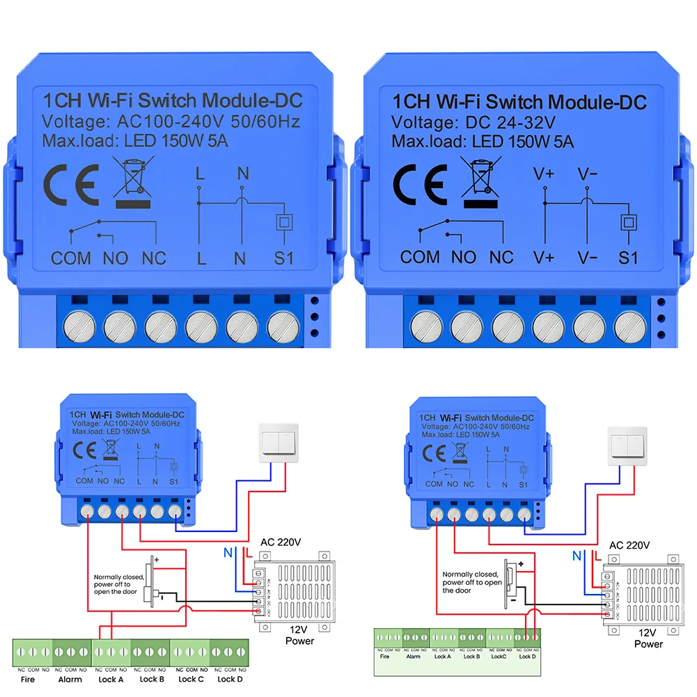 Módulo de interruptor inteligente para Tuya, WIFI, conexión seca de contacto cero, interruptor inteligente de bajo voltaje para Motor eléctrico DC32V AC110V-240V