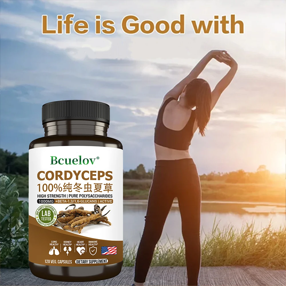 Pure Cordyceps 1000 Mg Supplement - Energy, Respiratory, Immune, Kidney Health Support