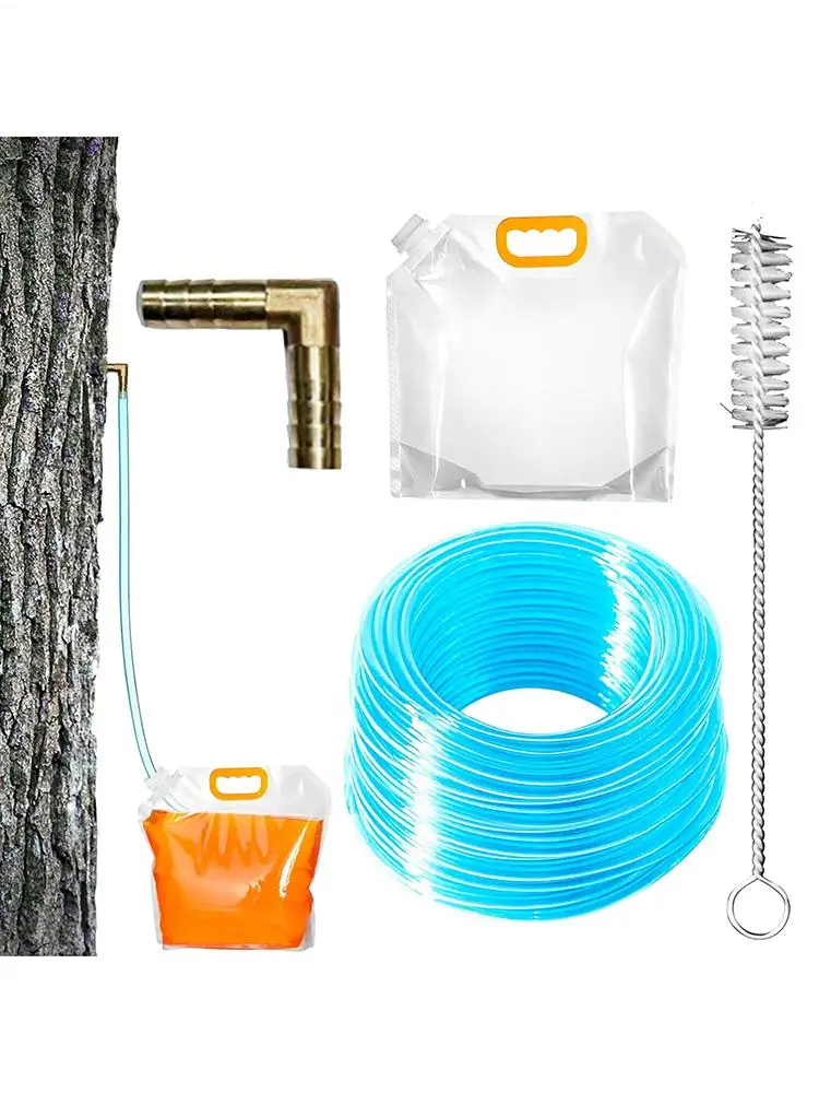 Maple Syrup Tapping Kit Maple Syrup Kit L-Shaped Tip Design With Reusable Collection Bags And Frost-Resistant Tubing For Birch