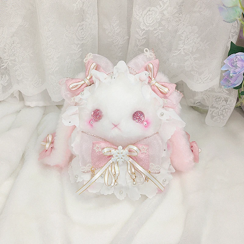 Original Lolita rabbit bag worn pearl Lolita kawaii cute plush bowknot winter package