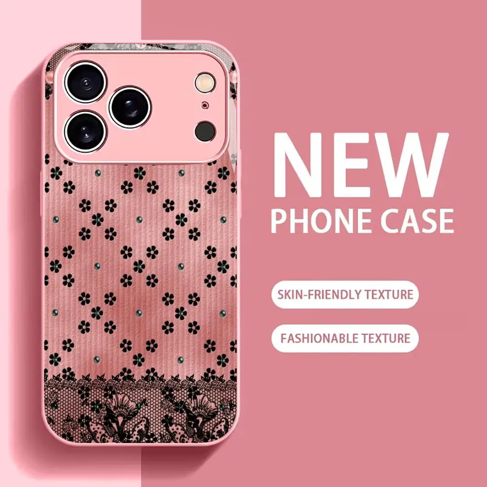 

Stylish Pink Floral Lace Pearl phone case mobile phones for iphone 17 pro max cover Glass for iPhone 17、16、15、14、13、pm Pro Plus