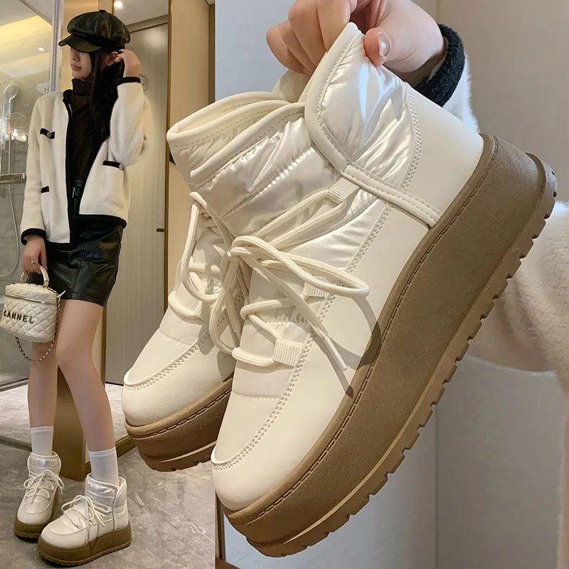 

Women's Thick Warm Plush Snow Boots Winter New Fashion Slip on Platform Ankle Boots Female Casual Comfort Anti Slip Cotton Shoes