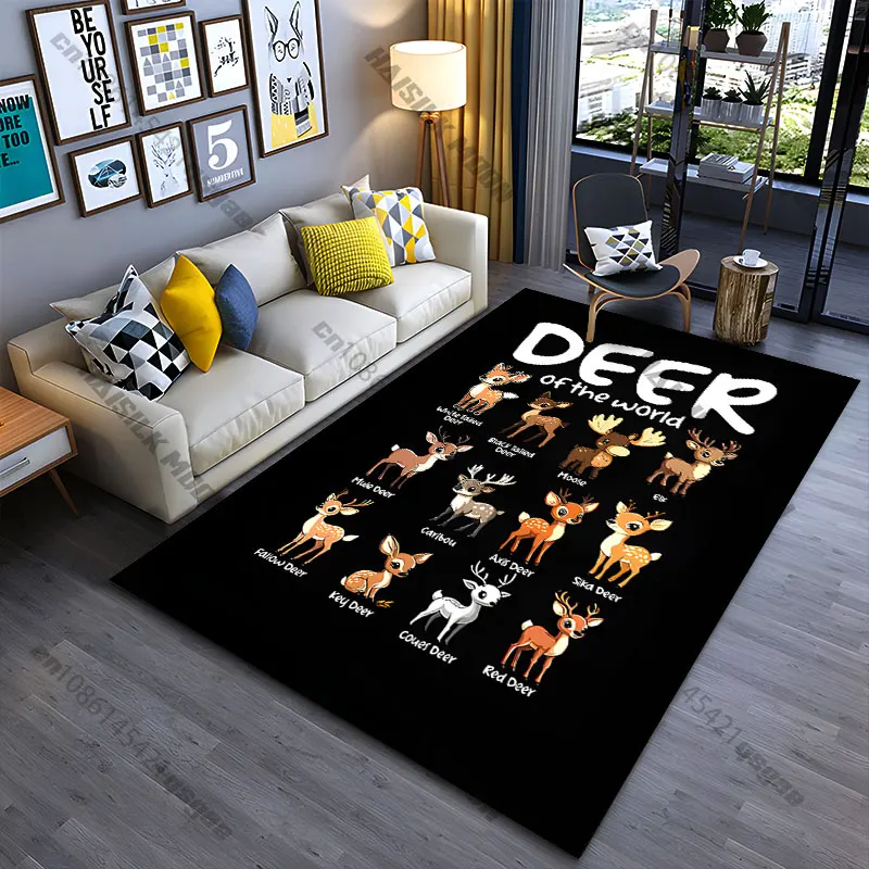 Different deer species illustrated carpet Yoga living room room decor children's crawling mat doormat area rug games mat