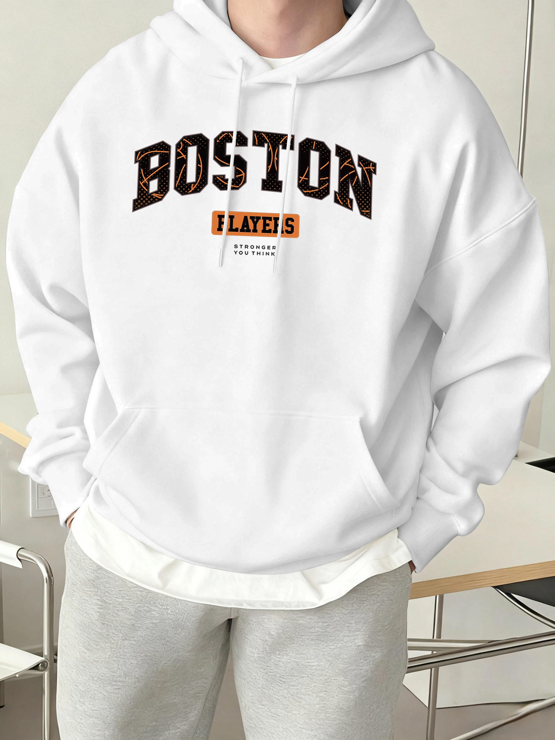 Boston Brief Kreative Druck Männer Pendeln Hoodie Bequeme Lose Sweatshirts Herbst Fleece Kleidung Tasche Jogging Streetwear