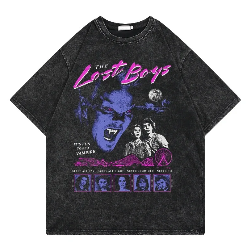 The Lost Boys Vintage Washed Tshirts Men Women 100% Cotton T-Shirt Crewneck Santa Carla Vampires Film Tee Shirt Short Sleeve