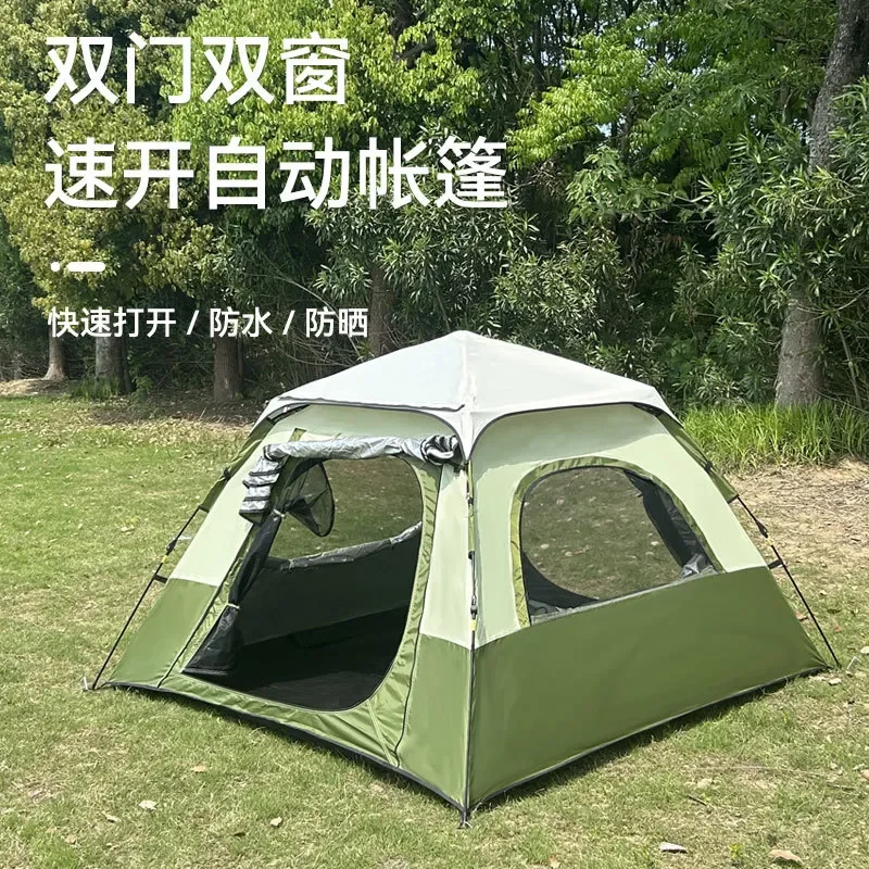 Automatic Pop Up Camping Tent 3-4 Person Four Side Mesh Window Quick Open Outdoor Shelter Portable Instant Setup for Hiking