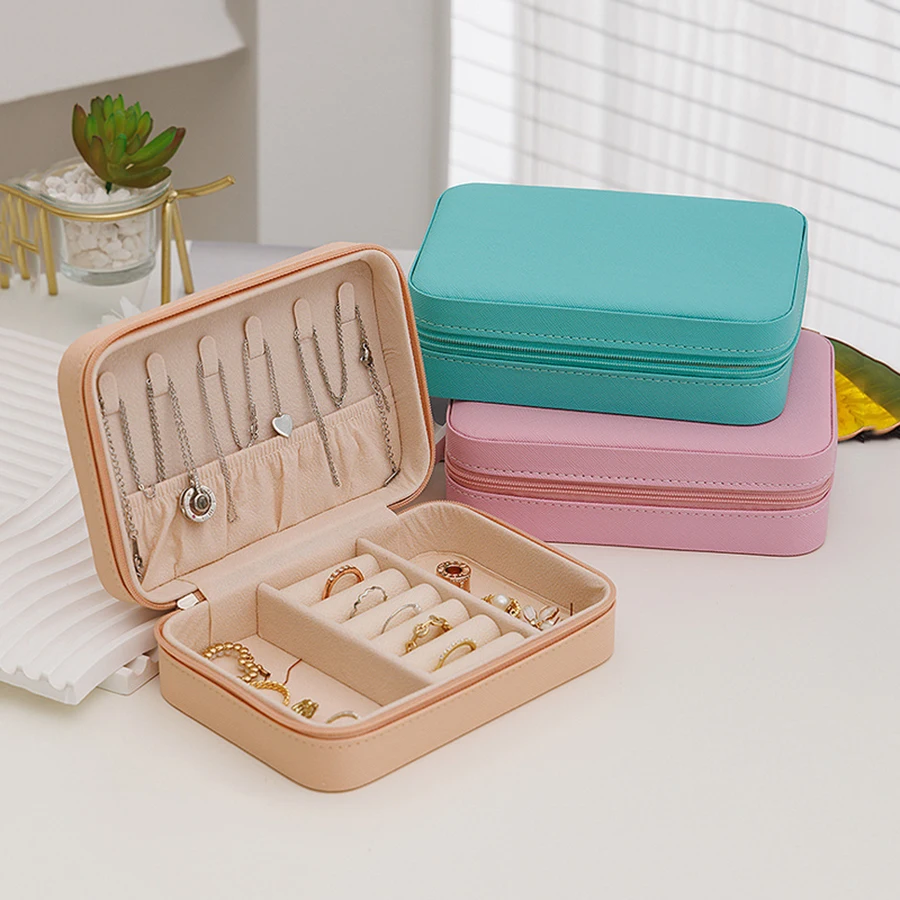 1 قطعة صندوق تخزين المجوهرات المحمولة المنزل السفر أقراط قلادة خاتم صندوق صغير الطبقات عرض المجوهرات #2