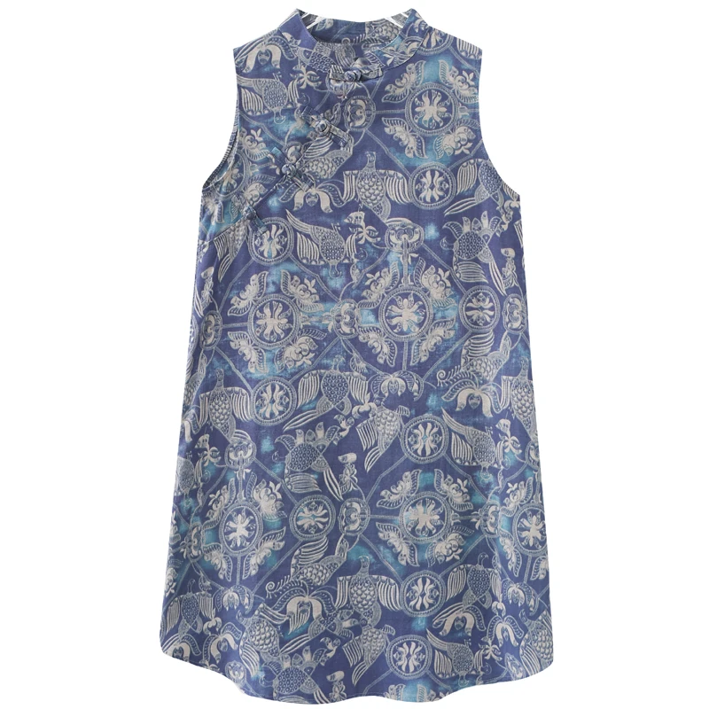 Décontracté mi-long Svel femmes Dr rétro Sle col montant t-shirt bouton motif abstrait trajet été Faion