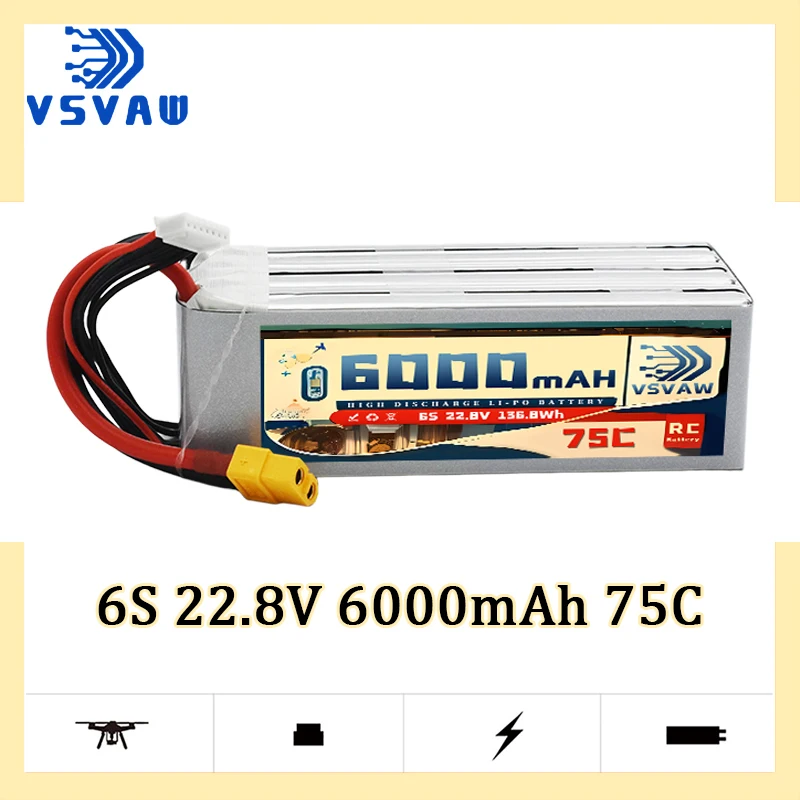 

MAX Upgrade 75C/150C VSVAW 6000mAh 22.8V 6S Lipo Battery HV Remote Control Car Model Ship Model FPV Toy Lithium ion Battery