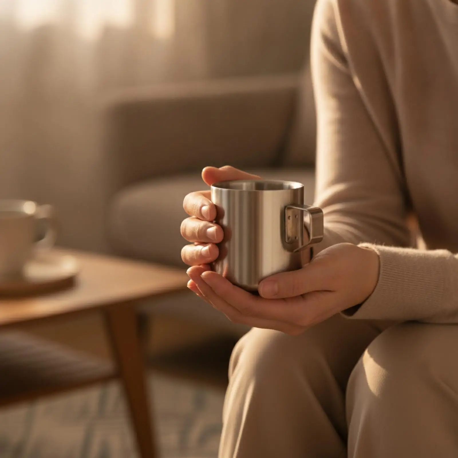 Brushed Finish Insulated Coffee Mug Stainless Steel Thermal Cup with Handle for Daily Use Kitchen
