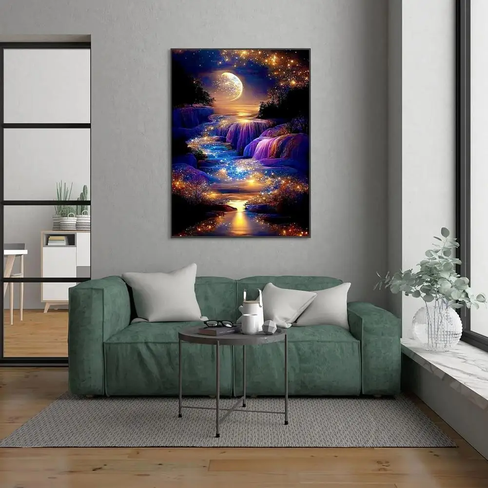 DIY 5D Diamond Art Kits for Adults Beiginner, Moon Waterfall Diamond Art Kits for Home Wall Decor 12 x 16 Inch S4V3