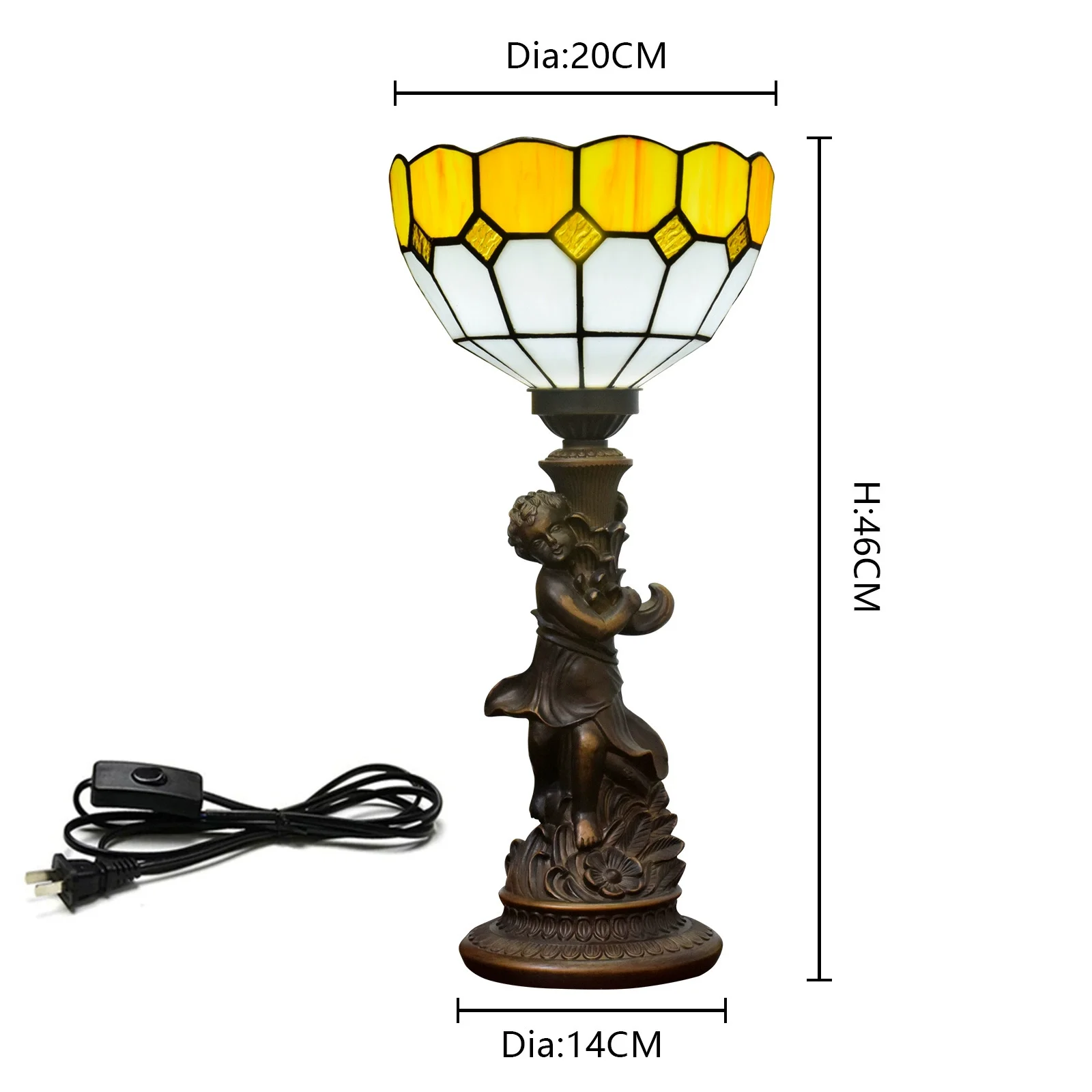 8inch 20cm Little Boy Base Vintage Yellow Mediterranean Stained Glass Lampshade Restaurant Desk Lamp Bedroom Bedside Table Lamp