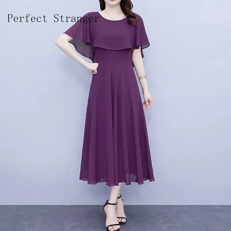 

2022 Summer New Arrival Cape Style O-neck Solid Color Vestidos De Mujer Robe Women Chiffon Long Dress Harajuku Dress Loose 5XL