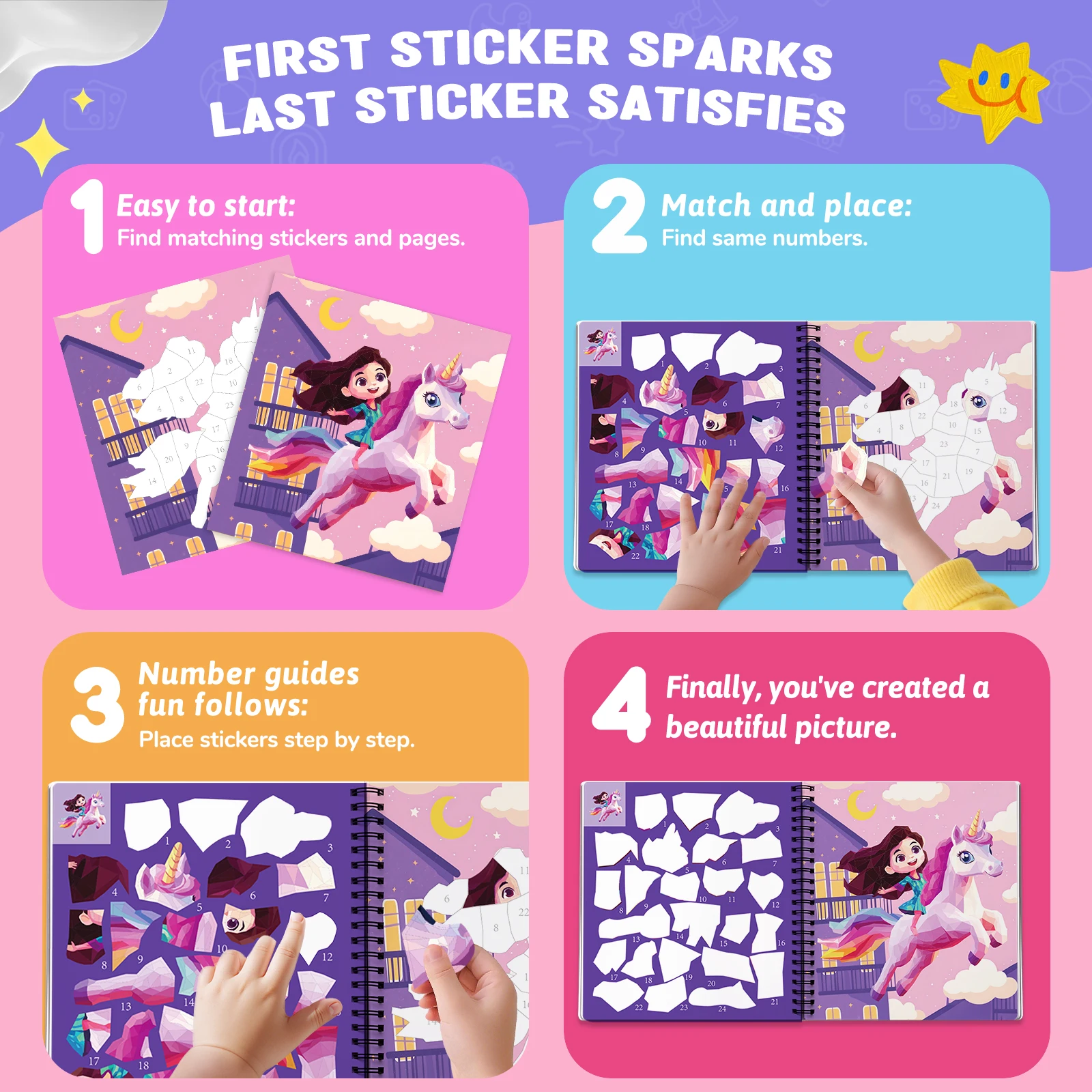 Montessori Sticker Puzzle Book With Story For Kids Educational Jigsaw Sticker Creative Games Children's Mosaic Toy Birthday Gift