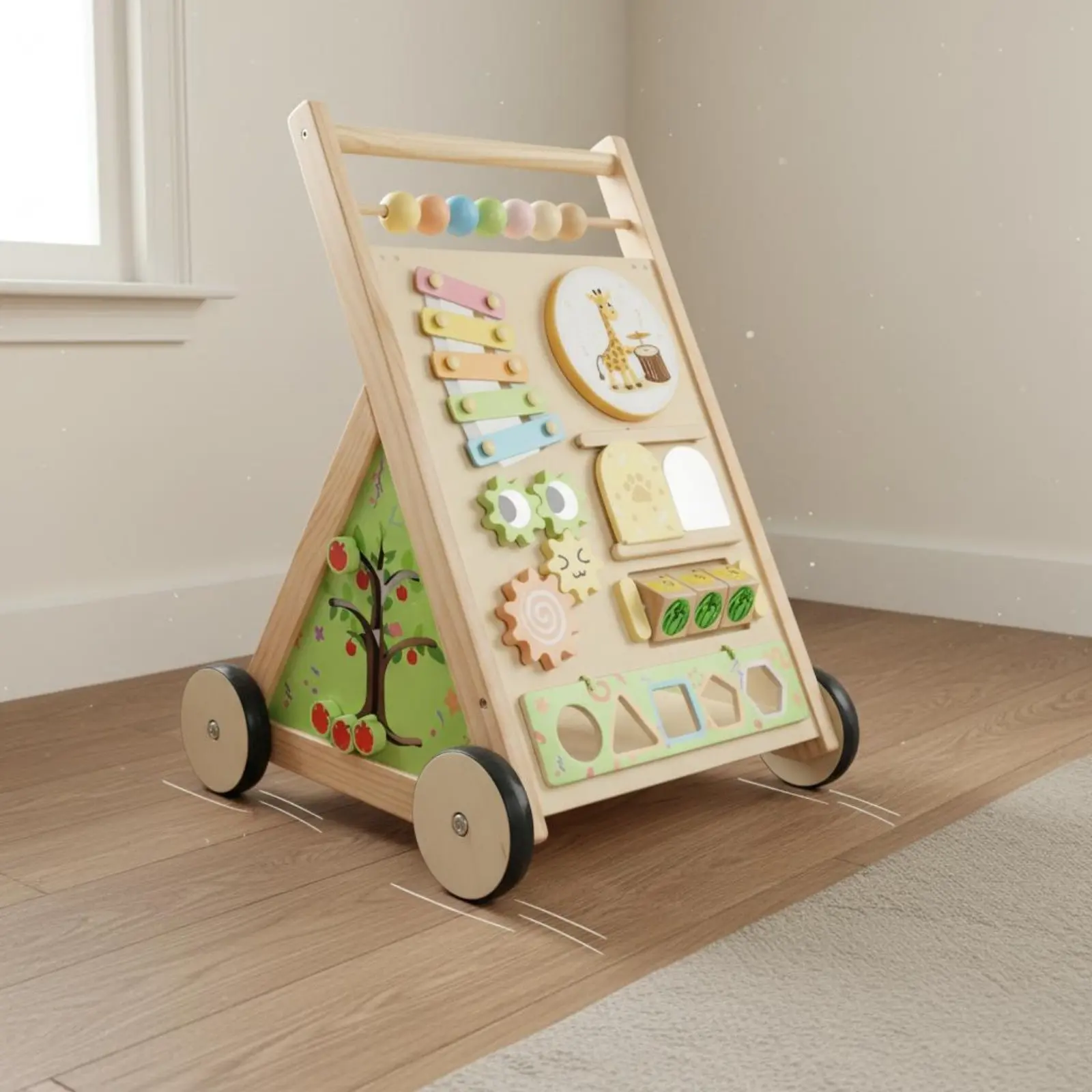 

Wooden Baby Mobility Aid Multi-Functional Multifunctional Activity Pusher Wooden Push Toy Safe and Stable Young Child Gear