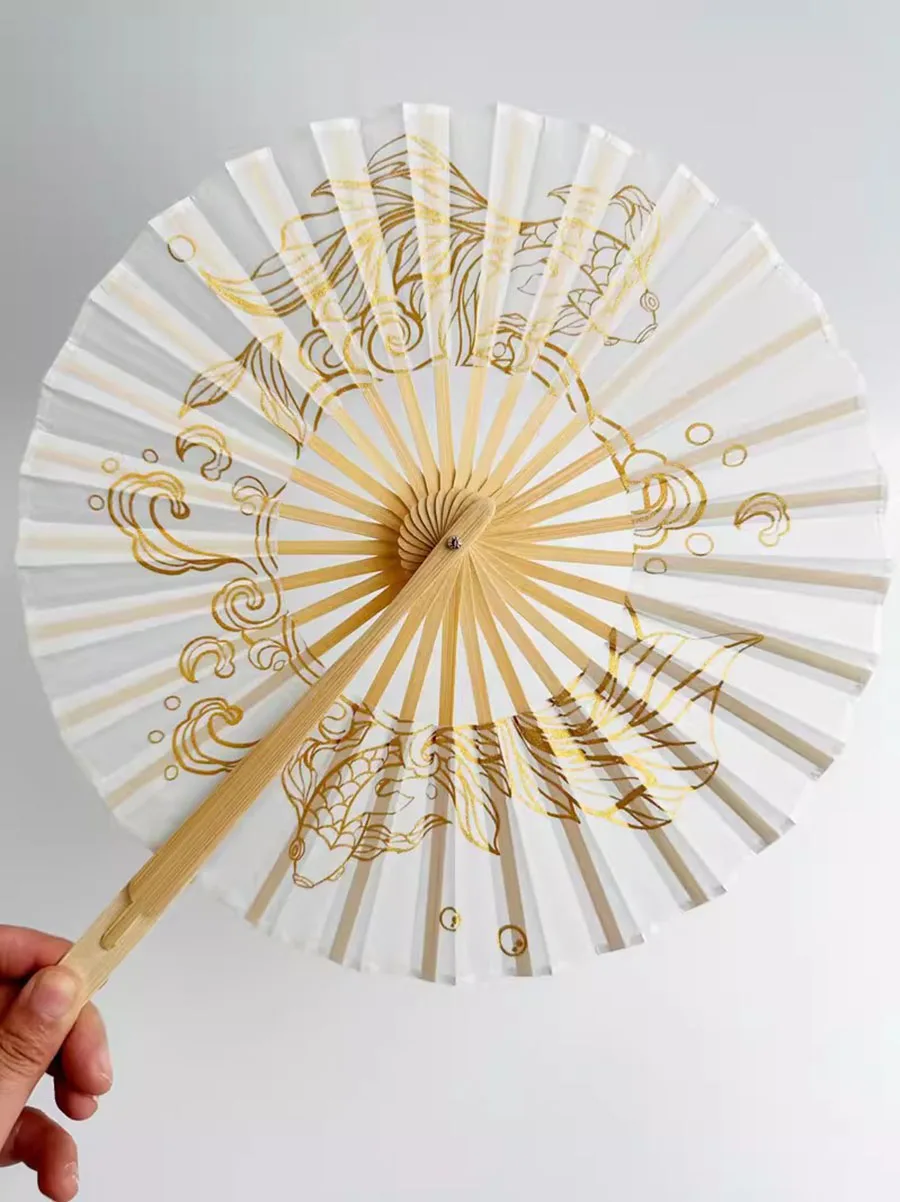 Original Koi Folding Fan Round Fan Ancient Style Hot Gold Koi Handmade Round Bamboo Fan Foldable Round Fan - Image 3