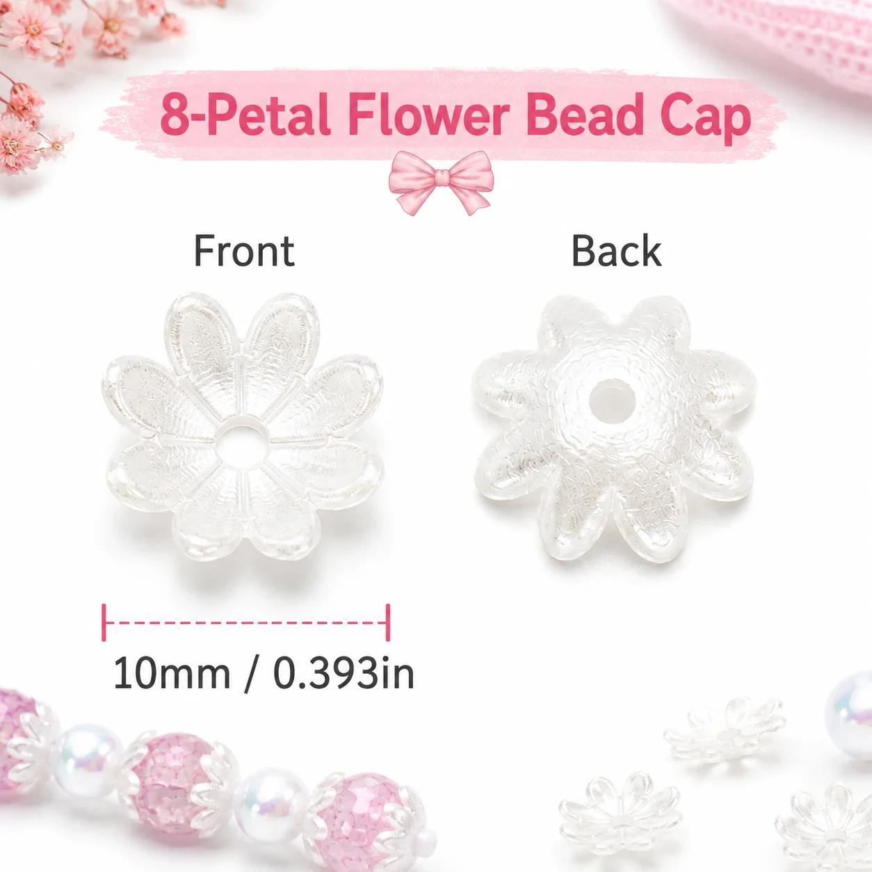 50Pcs/Lot 10mm Eight Petal Flower Beads Imitation Pearl Floral Spacer Beads For DIY Earrings Bracelet Jewelry Making Accessories