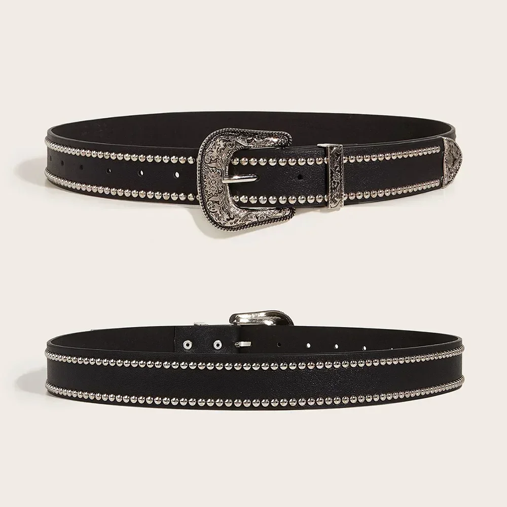 Punk Rivet Belts Vintage Metal Buckle Brand Belt Dark Gothic Y2k Pu Waistband Belt Women Men Jeans Pants Decor Accessories