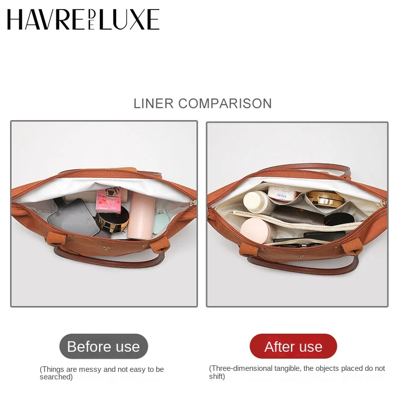 HAVREDELUXE tas Organizer untuk Longchamp Medium tas dompet Insert Dupont kertas tas penyimpanan warna putih dengan saku