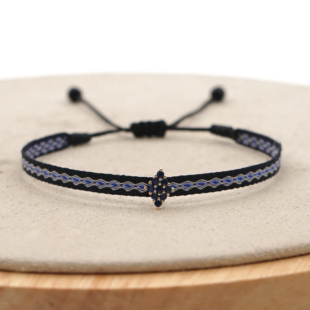 Handmade Cloth Fabric Bracelet, Braided Design & CZ Heart