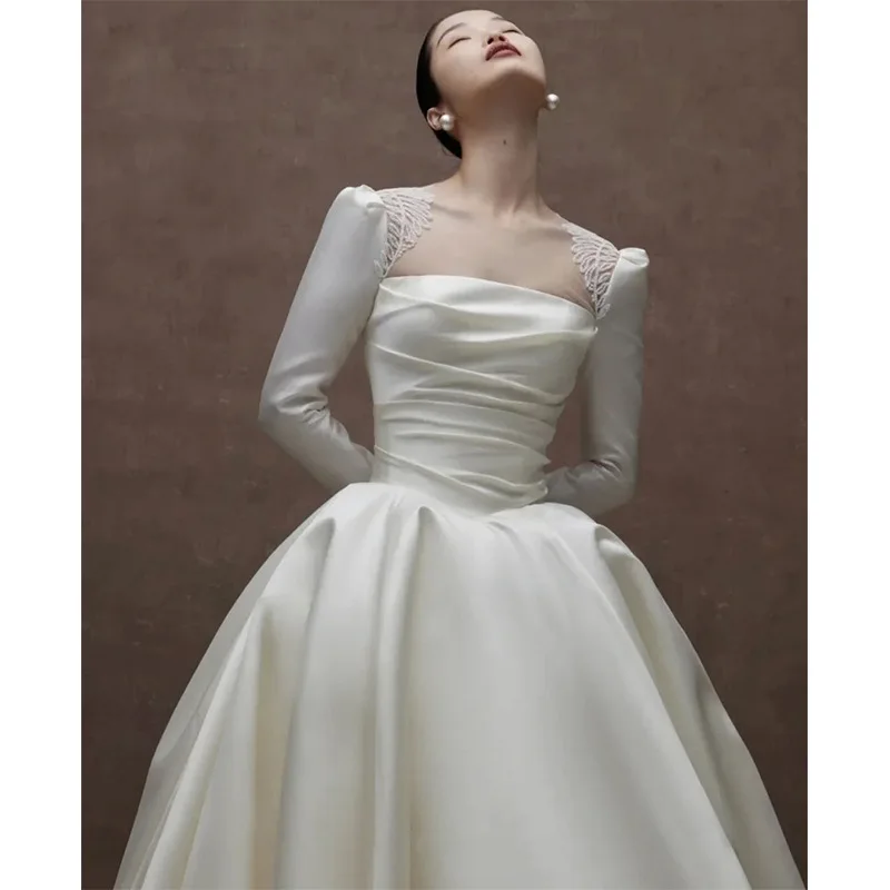 Boda de satén de seda Dr 2024 nuevo vestido de novia ligero Vintage Sle tamaño pequeño largo Sve Fing Princ traje de mujer