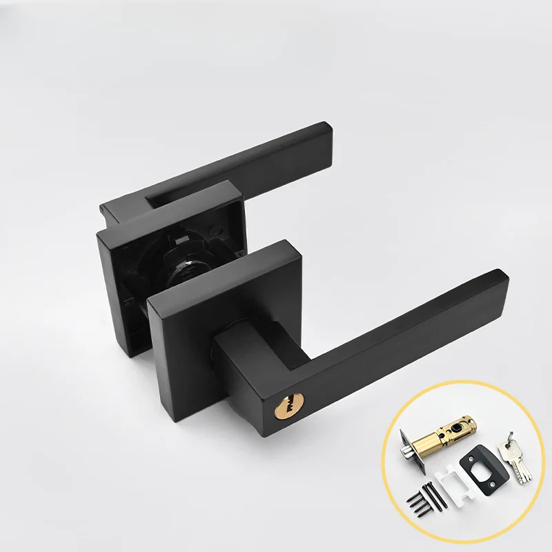 

Black Square Door Handle Lock Access Privacy Mask Interior Bedroom Room Bathroom Door Lock Hardware Accessories Door Locks