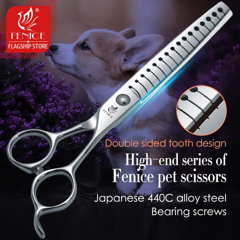 Fenice 6.75 inch High-end Dog hairdressing Thinning Chunker Scissors JP440C Double-edged blade Shears For Groomers