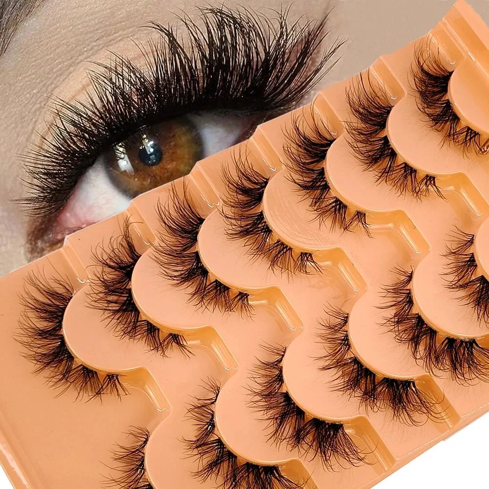 7pairs Mink Eyelashes Invisible Band Lash Extension Natural False Eyelashes Cross Cluster Fairy 3D Faux Big Eye Long Fake Lashes