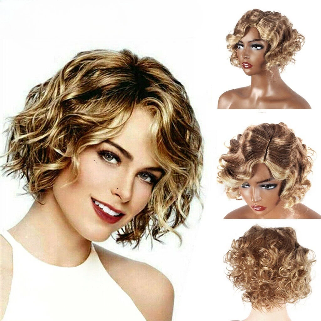

Новая мода короткий парик корень блондинка Ombre женщины Боб прямые вьющиеся парики на складе США