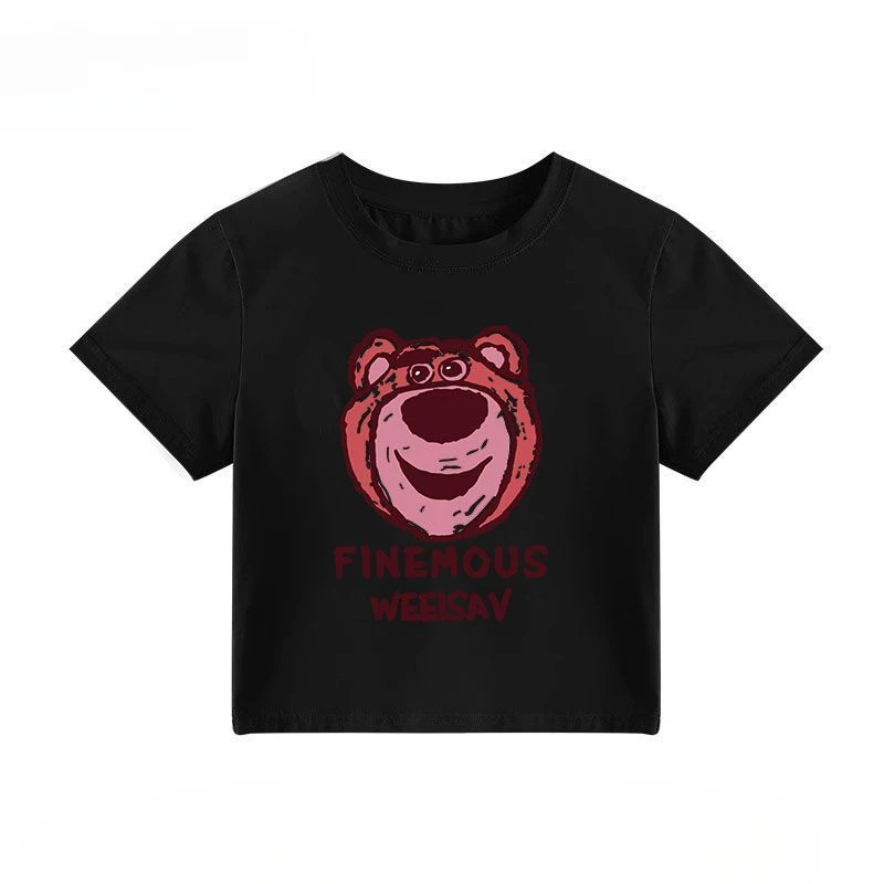 Disney Lotso T-shirt Cartoon Woman Sexy Casual Short Tight Top Summer Fashion Streetwear T-shirt Tops Disney Fashion Woman Tops