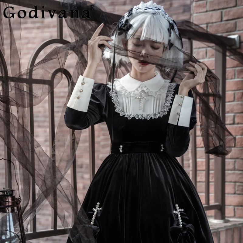 

Japanese Original Lolita Dark Loli Goth Op Dress Temperament Dress Retro Court Style Princess Dress Women