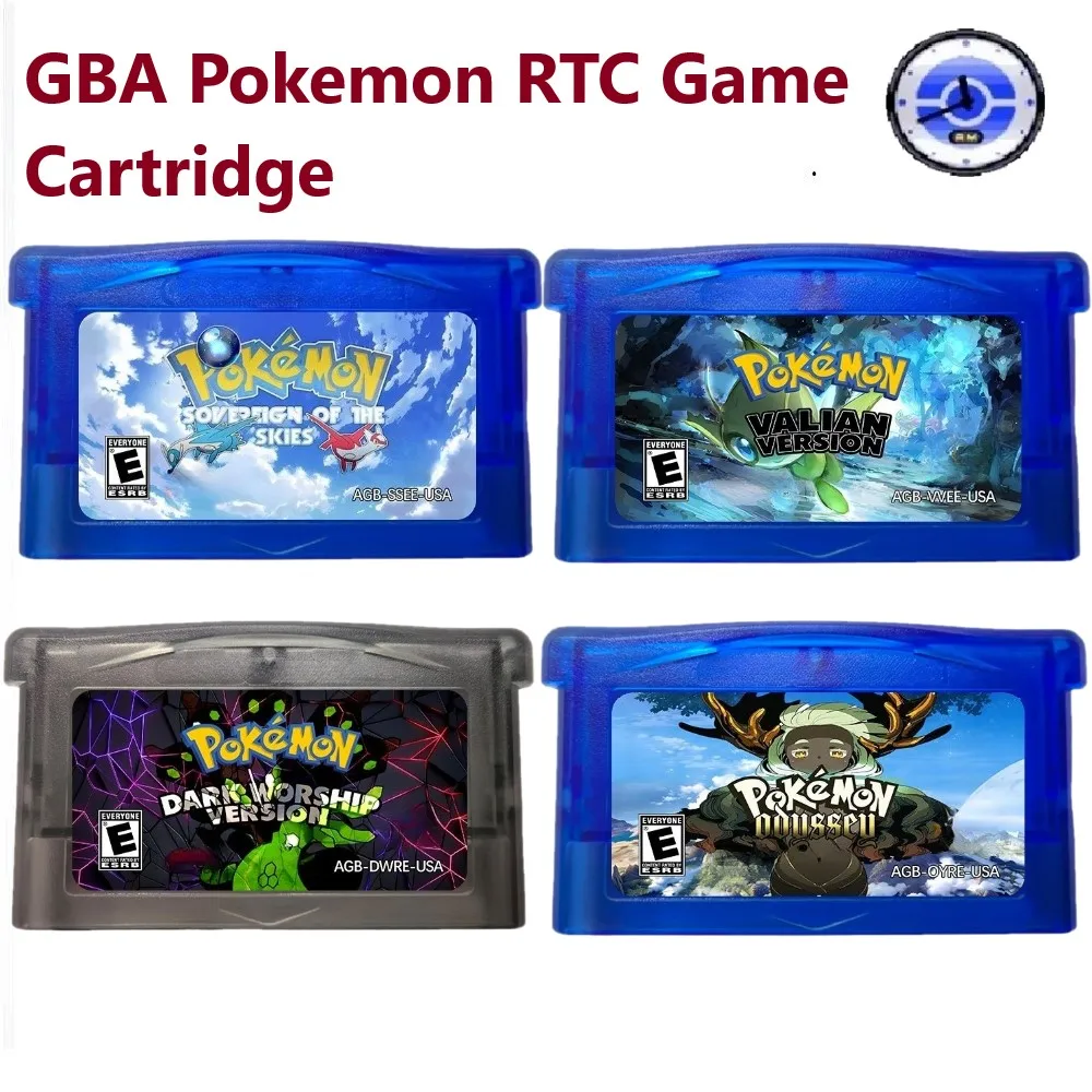 GBA RTC English Game Cartridge, Pokemon Valiant ，Odyssey，Sovereign of The Skies， GBA Flash Game Cartridge， ROM Modified