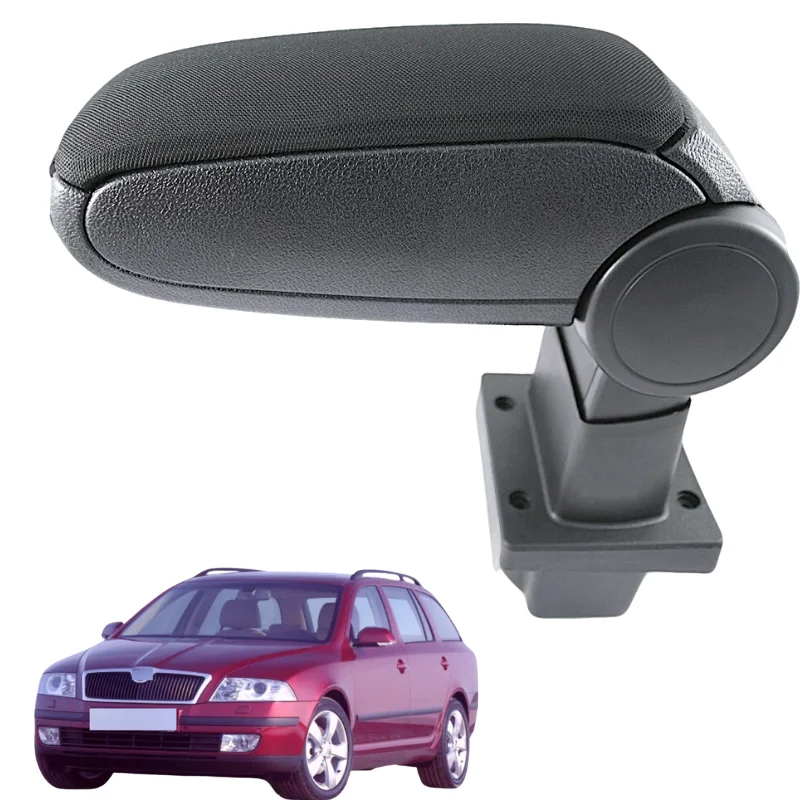 For Skoda Octavia 2004-2013 Armrest Center Console Storage Box Black Car Interior Black Leather Fabric Accessories Spare Parts