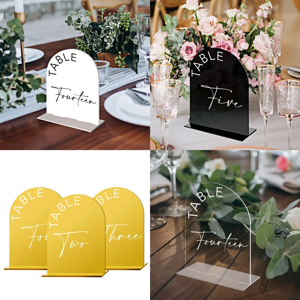 Arched Acrylic Table Numbers Card with Stands Wedding Table Decoration Accessories Number Stand Centerpieces for Reception Table