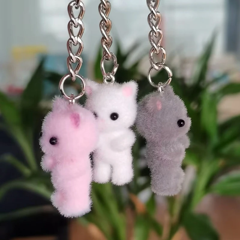 LLavero de gato flocado Kawaii para mujeres y hombres, llavero de gatito lindo, llaveros de animales, regalos para amantes de las mascotas, llaves
