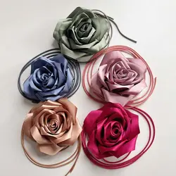 Cinturón de gargantilla de Rosa satinada, cadena de cuerpo de moda, cadena de cintura de flores, collar de joyería de cintura para accesorios de vestido